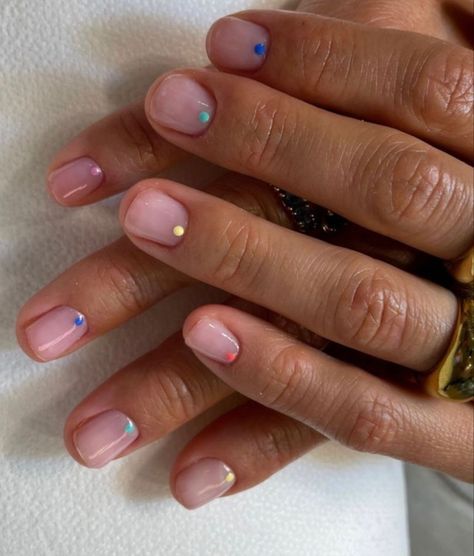 Vacation Nails Natural, Nail Ideas Vacation, Oat Milk Nails, Natural Nail Extensions, Colorful Gel Nails, Dotted Nails, Gel Nails Summer, Natural Nails Acrylic, Milk Nails