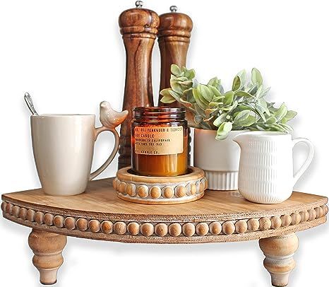 https://amzn.to/3rOASTp Corner Pedestal Stand Rustic Decor Riser for Display - Farmhouse Wood Rounded Beaded Tray for Kitchen and Bathroom Countertop Organizer, Coffee Bar, Plant Stand with Removable Feet (Rustic Brown) Farmhouse Corner Shelf, Corner Shelf Stand, Organize Bathroom Countertop, Bathroom Countertop Organizer, Bathroom Corner Shelf, Kitchen Countertop Organization, Kitchen Farmhouse Decor, Shelf Stand, Corner Plant