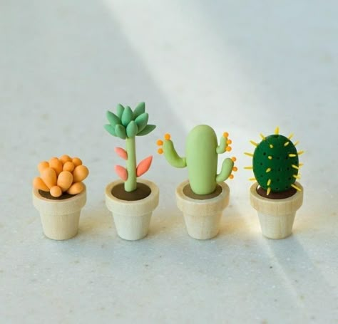 Pflanzen Modelliermasse Polymer Clay Cactus, Cactus Clay, Clay Cactus, Fimo Kawaii, Kawaii Pins, Clay Date, Diy Fimo, Diy Polymer Clay, Elf House