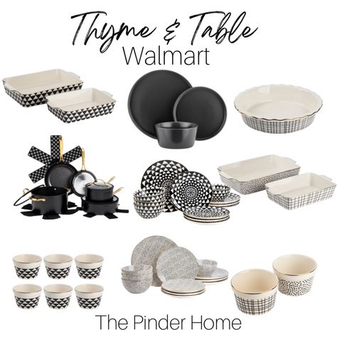 Mix and Match Black and White Dishes From Walmart Walmart Dishes Dinnerware Sets, Walmart Dish Sets, Walmart Dishes, Matte Black Kitchen Accessories, Black And White Dinnerware, Taupe Decor, Pretty Organization, Black Kitchen Accessories, Black And White Dishes