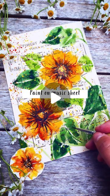 Mary Wu | Aspiring Watercolor & Flower Preservationist on Instagram: "Have you ever painted on sheet music? This is my first time and I love how the vintage music sheet gives the painting character. 

🌻full length video with directions for subscribers🌻

Music is art to the ear and art is music to the eye -Tanya Frid

Materials used:
Size 1 detail brush and size 2 sable mop brush @goldenmapleart 
Vintage music sheet 
Watercolor paints @acuarelaswhitenights 

Nehemiah 8:10 
“And do not be grieved, for the joy of the Lord is your strength.”" Music Is Art, Vintage Music Sheet, Painting Hacks, The Joy Of The Lord, Watercolor Painting For Beginners, Paint Crafts, Painting Flowers Tutorial, Water Coloring, Flowers Tutorial