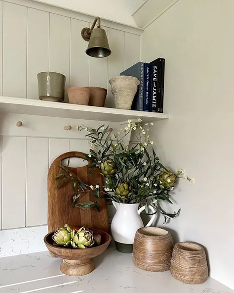 Farrow and Ball Shaded White 201 kitchen cabinets Add Colour To White Kitchen, Shaded White Farrow And Ball Kitchen, Farrow And Ball Bone Kitchen, Shaded White Farrow And Ball, Farrow And Ball Kitchen, Room Colours, Kitchen Bench, Palette Design, Farrow And Ball Paint