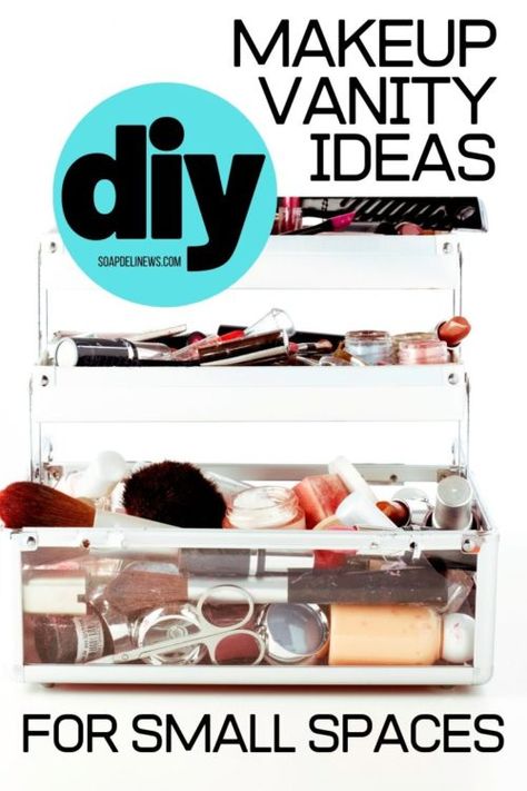 DIY Makeup Vanity Ideas for Small Spaces. Need to update or create a makeup vanity space in your bedroom or bathroom? Try out some of these creative DIY makeup vanity ideas for small spaces. Not only do they work in small spaces where you need them to, they also lend style and fashion to your favorite pampering space! Creating your very own DIY makeup vanity space represents a much more beautiful way of getting ready. Show off your artistry skills, and incorporate some of these DIY tips. Small Getting Ready Area, Small Vanity Area In Bedroom, Rv Vanity Ideas, Diy Wall Vanity Makeup Floating Shelves, Closet Makeup Station, Makeup Organization Diy Small Spaces, Diy Bathroom Makeup Vanity, Diy Vanity Small Space, Organizing Makeup Ideas Small Spaces