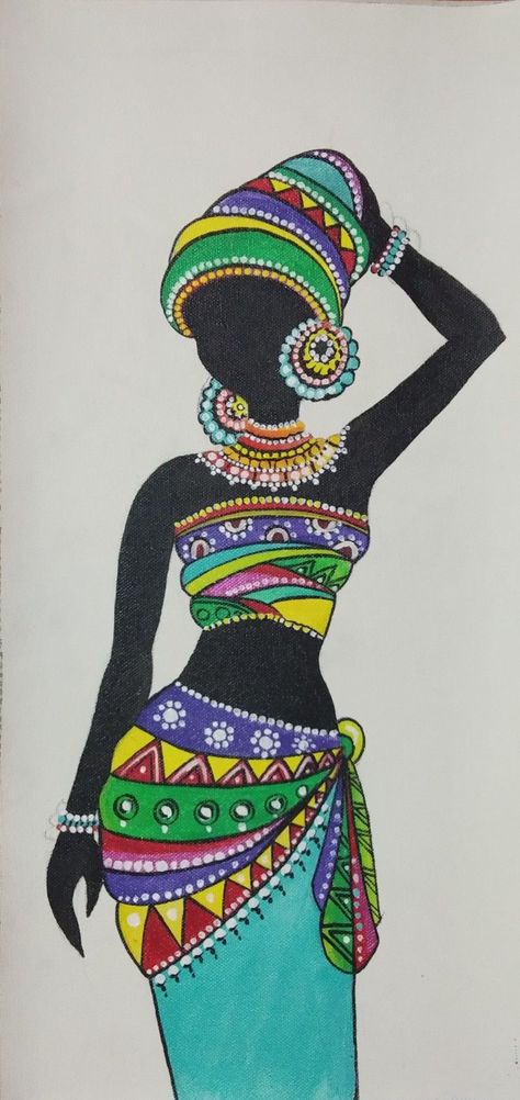 African Bottle Art, African Women Art Drawing Paintings, African Women Art Painting, Black Drawing Ideas, African Women Art Drawing, African Folk Art, African Drawings, African Art Projects, Africa Art Design