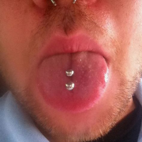 Double tongue piercing :)) Double Tongue Piercing Vertical, Scoop Tongue Piercing, Vertical Tongue Piercing, Double Tongue Piercing, Mouth Piercings, Double Piercing, Face Piercings, Tongue Piercing, Cool Piercings