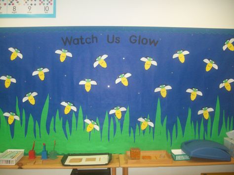 Watch us Glow welcome board Firefly Bulletin Board, Camping Craft, Preschool Boards, Camping Classroom, Ocean Theme Classroom, Flannel Boards, Summer Board, Summer Book, Welcome Board