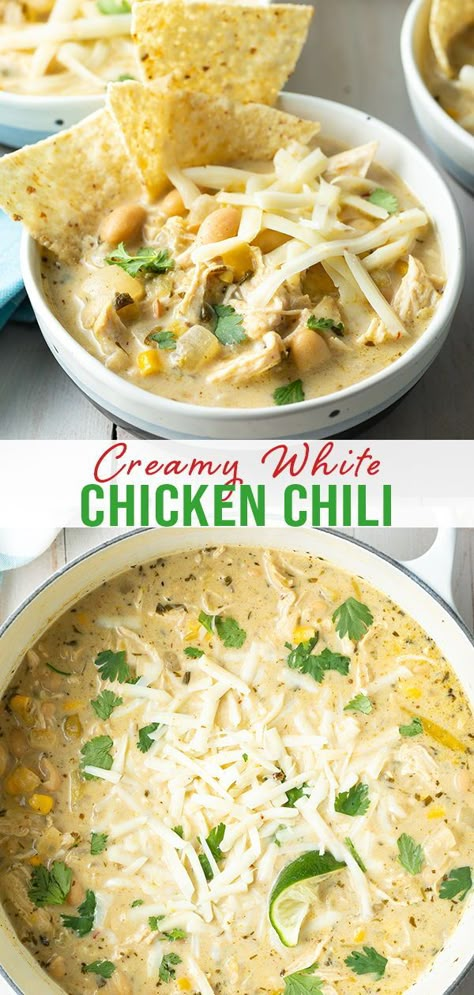 This hearty and bold white chicken chili recipe is easy to make any way that you choose! Instant Pot Recipes White Chicken Chili, White Lighting Chicken Chili, Healthy White Chicken Chili Instant Pot, Easy White Chicken Chili Recipe Stovetop, Crock Pot White Chicken Chili Easy, Coos Coos Recipes, Chicken Chili Stove Top, White Chicken Chili Crockpot Recipes, White Chicken Chili Stove Top