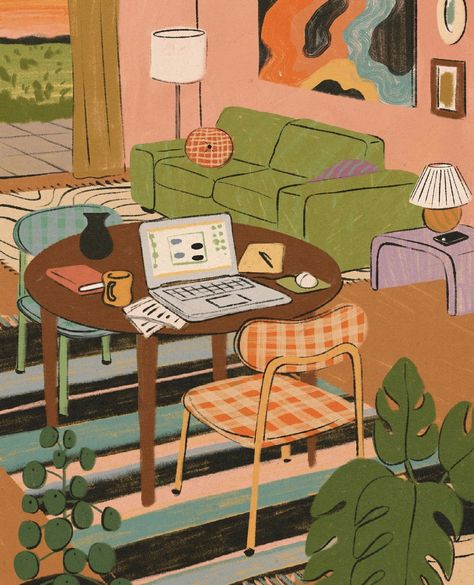 Haley Tippmann Illustration, Haley Tippmann, Complex Illustration, Study Reference, Book Reference, Room Illustration, Multimedia Art, Cozy Art, Ipad Drawings