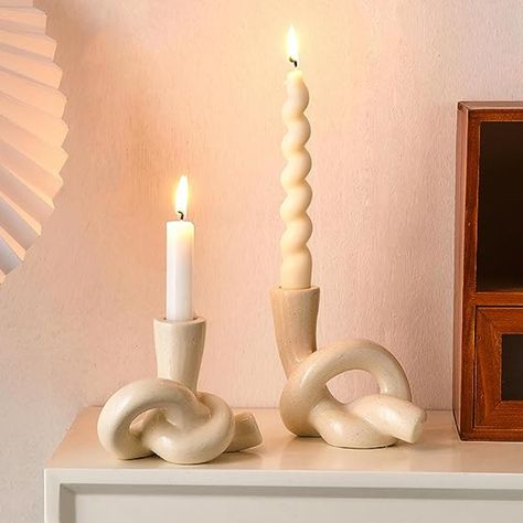 2Pcs Ceramic Candles Holders, Rope Knot Candle Stick Candle Holder, Minimalist Decorative Candelabra for Dining Table Living Room Bedroom Coffee Table or Shelf, Christmas Day Gift Boho Candle Holders, Christmas Candlesticks, Boho Candle, Ceramic Candle Holders, Candle Holder Decor, Taper Candle Holders, Ceramic Candle, Candle Holder Set, Candlestick Holders