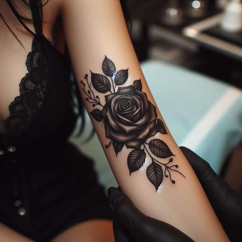 Chinese Tattoo Cover Up Ideas, Black And Grey Feminine Tattoo, Goth Roses Tattoo, Black And Grey Roses Tattoo, Womens Cover Up Tattoos, Pretty Skull Tattoos For Women Beautiful, Solid Tattoo Cover Up, Hand Tattoo Coverup, Cover Up Arm Tattoos For Women