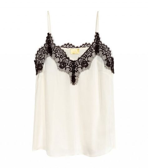 H&M Satin Camisole Top With Lace Lace Cami Outfit, Cami Outfits, Cami Outfit, Satin Camisole, Strappy Top, Lace Camisole, Couture Tops, Diy Couture, Satin Top