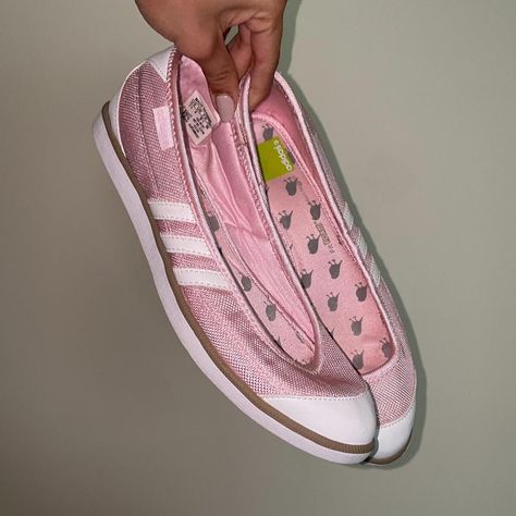 Incredible y2k metallic pink adidas ballet flats in... - Depop Sneaker Ballet Flats, Adidas Ballet Flats, Fur Jackets, Y2k Pink, Pink Sneakers, Pinterest Closet, Leather Denim, Metallic Pink, Strapless Tops