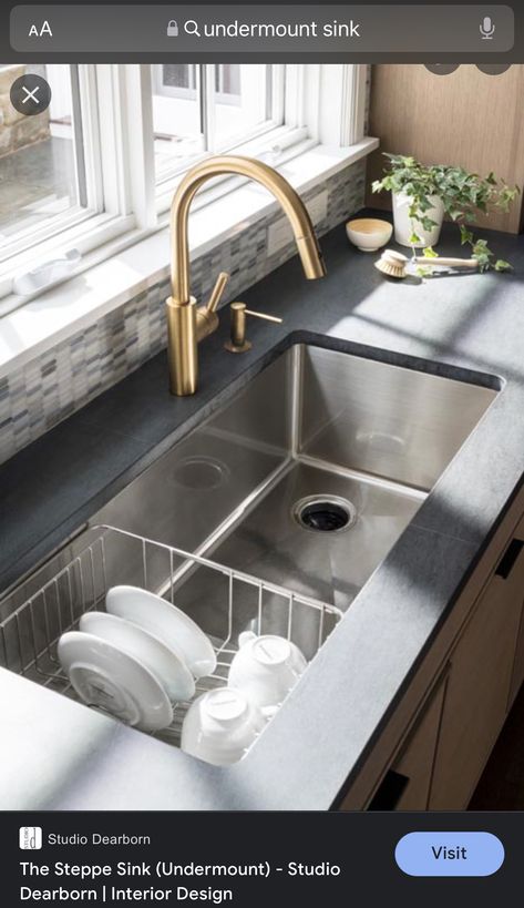 Steppe Sink, Studio Dearborn, Kitchen Sink Organizers, Deep Sink Kitchen, Sink Organization Kitchen, Kitchen Sink Ideas, Lakehouse Bedroom, Large Kitchen Sinks, Sink Undermount