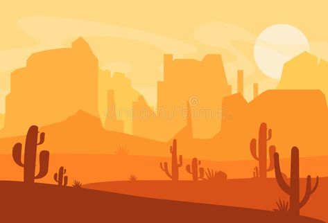 Sunset In Desert, Desert Silhouette, Texas Illustration, West America, Texas Desert, Cactus Silhouette, Grunge Posters, Old Paper Background, Wilde Westen