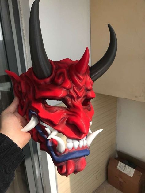 Cool Oni Mask, Oni Reference, Oni Mask Anime, Japanese Mask Meaning, Mask Ideas Art, Oni Teeth, Oni Cosplay, Masks Drawing, Oni Masks