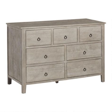 Graywash Wood Grange Dresser | World Market Affordable Bedroom Furniture, Dresser Bedroom, Bronze Pulls, Farmhouse Style Furniture, Affordable Bedroom, Drawers Bedroom, 7 Drawer Dresser, Dresser Storage, Bedroom Furnishings