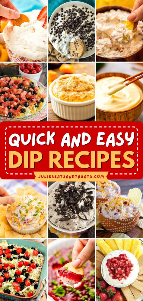 Looking for a new dip recipe when you host a party? Watching the big game and need a new recipe to dip into? We have all the best easy dip recipes out there. Everything from Crock Pot Dips, Cold Dips, Baked Dips, Sweet Dips, Savory Dips and more! Quick And Easy Dip Recipes, Best Dips Recipes, Super Bowl Foods, Easy Chip Dip, Easy Dip Recipes, Party Dips Easy, Chip Dip Recipes, Cold Dip Recipes, Appetizers Easy Dips