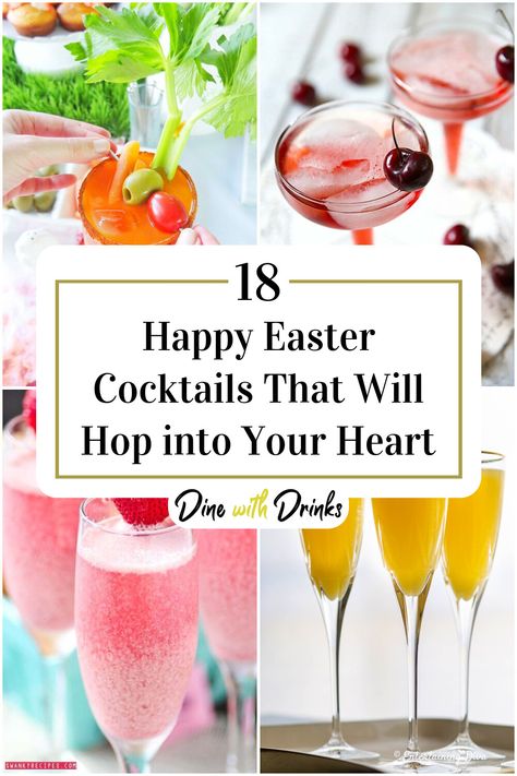 Collage of 4 happy easter cocktails. Easter Beverages Alcoholic, Easter Prosecco Cocktails, April Cocktails, Easter Cocktails Recipes, Easter Drinks For Adults, Easter Alcoholic Drinks, Easter Brunch Cocktails, Easter Cocktail Recipes, Easter Drinks