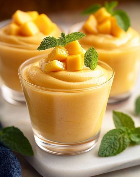 Mango Mousse - Recipessin Dessert Cups Recipes, Wedding Snacks, Mango Mousse, Mango Puree, Decadent Cakes, Instant Pudding, Creamy Cheesecake, Vanilla Pudding, City New York