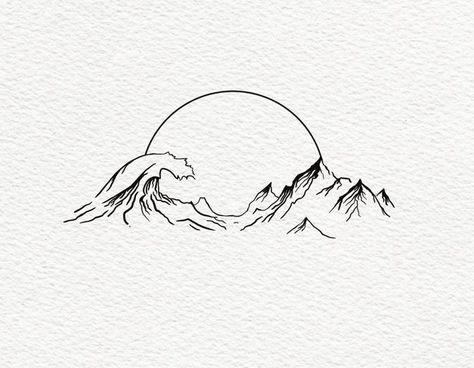 Moutain Tattoos, Mountain Tattoo Simple, Simple Arm Tattoos, Sunset Tattoos, Ocean Tattoos, Beach Tattoo, Geniale Tattoos, Small Hand Tattoos, Mountain Tattoo