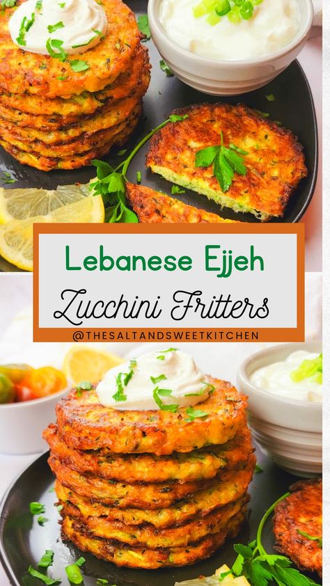 Zucchini Fritters Ejjeh Recipe, Vegetarian Zucchini Recipes, Crispy Zucchini, Middle East Recipes, Sweet Kitchen, Recipe Vegetarian, Zucchini Fritters, Fritter Recipes, Recipes Simple