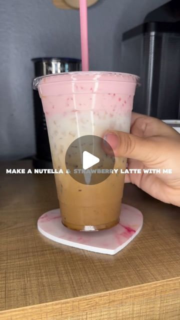 Mayra ✨ on Instagram: "Happy Valentine’s Day 💞💌

Nutella & strawberry latte ✨ 

It’s like eating chocolate covered strawberries 🍫🍓 

What I used⤵️
•Latte•
• Nutella 
• 2 shots of espresso 
• ice 
• 2% milk 

•cold foam•
• heavy whipping cream 
• @torani vanilla syrup 
• @torani strawberry syrup 
~froth~

#icedlatte #coffeereels #fyp #parati" Strawberry Latte, Eating Chocolate, Cold Foam, Strawberry Syrup, Vanilla Syrup, Whipping Cream, Iced Latte, Covered Strawberries, Heavy Whipping Cream