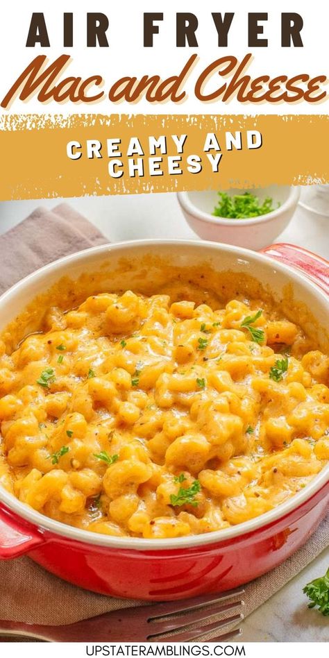 Indulge in the ultimate comfort food with this incredibly easy air fryer mac and cheese recipe! Creamy, cheesy, and ready in no time, this dish is perfect for busy weeknights or cozy weekends. Discover how simple ingredients come together to create a mouthwatering meal that everyone will love! Mac And Cheese Air Fryer Recipes, Mac And Cheese In Air Fryer, Mac And Cheese Recipe Air Fryer, Easy Cheesy Mac And Cheese, Mac And Cheese Recipe Creamy, Air Fryer Mac And Cheese, Recipe For Air Fryer, Air Fryer Wings, Fried Mac And Cheese