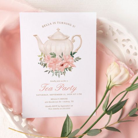 Floral Tea Party Birthday Party for $2.92 - Birthday Invitations Tea Party Birthday Party, Floral Tea Party, Elegant Birthday Invitations, 92nd Birthday, English Tea Party, Floral Birthday Invitations, Tea Party Invitations, Tea Party Theme, First Birthday Themes