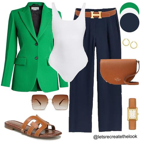 Green Blazer-18 Outfit Ideas 💚 Do you have a green blazer in your closet? Save this post for style inspiration! Look in your closet and see how many looks you can recreate yourself! As always, stay tuned as I recreate all of these looks myself. 💚 Happy Sunday fashion friends!🥰 #letsrecreatethelook #outfitideas #styleinspo #styleinspiration #outfitinspiration #howtostyle #greenblazer #everydaystyle #classicstyle #agelessstyle #momstyle #teacherstyle #midlifestyle #shopyourcloset Green And Navy Outfit, Blazer Verde Outfit, Green Blazer Outfit Work, Green Top Outfit Ideas, Bright Blazer Outfit, Green Blazer Outfits For Women, Blazer Outfits For Women Casual, Green Blazer Outfit, Green Top Outfit