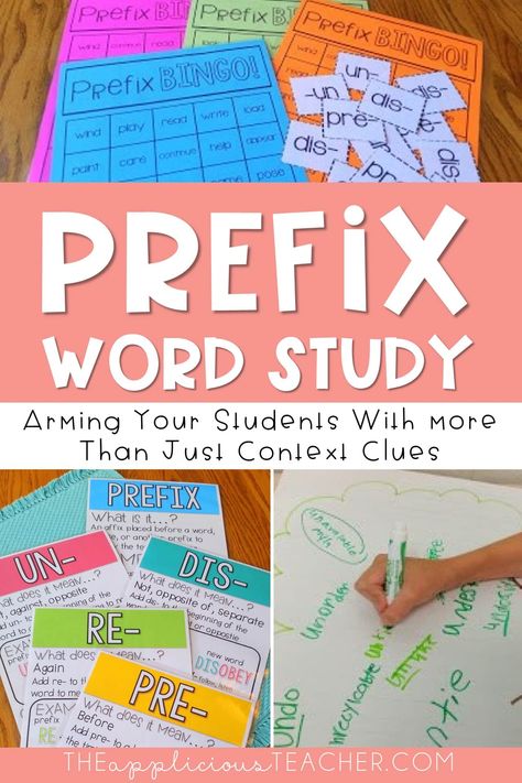 Prefix activities and lesson plans. Love this post! Includes tons of ideas for teaching prefixes. TheAppliciousTeacher.com Prefix Bulletin Board Ideas, Morphology Activities Teaching, Prefix And Suffix Activities 2nd Grade, Prefix Activities 3rd Grade, Prefix Games For 3rd Grade, Phonics Games 3rd Grade, Affixes Activities Prefixes And Suffixes, 3rd Grade Grammar Activities, Prefixes And Suffixes Games