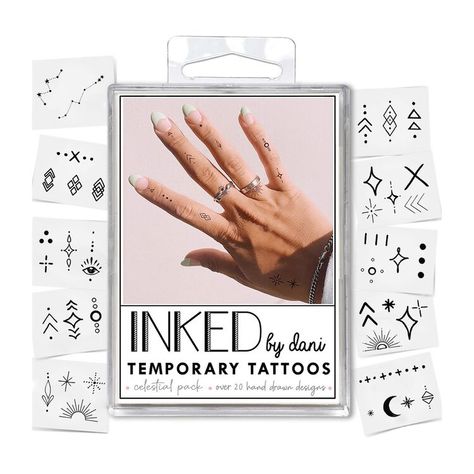 INKED by Dani Celestial Pack Temporary Tattoos | Sally Beauty Finger Tats, Ankle Tattoos, Sally Beauty, Dream Tattoos, Tattoo Set, Hand Drawn Design, Finger Tattoos, Tattoo Styles, Temporary Tattoos