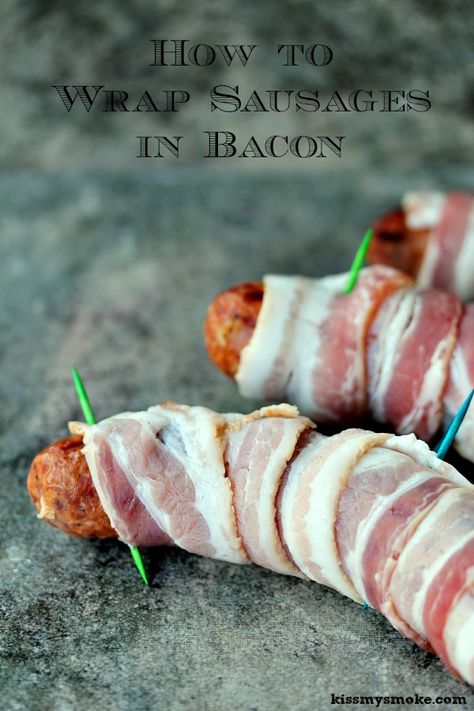 Bacon Wrapped Smoked Italian Sausages | Seriously indulgent and worth being a little bad for! Smoked Bacon Wrapped Sausage, Bacon Wrapped Italian Sausage, Smoked Italian Sausage Recipes, Italian Sausage In Oven, Sweet Italian Sausage Recipes, Campfire Cooking Recipes, Sausage Kabobs, Bacon Wrapped Sausages, Sausage Wrap