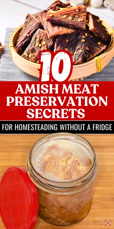 Curious how the Amish preserve meat without refrigeration? These 10 timeless techniques are perfect for off-grid homesteading or preparing for emergencies. Learn salt curing, smoking, and other traditional methods to keep meat fresh for months. Save this pin for homesteading tips and survival ideas! Meat Preservation, Preserve Meat, Amish Traditions, Food Dehydration, Homesteading Tips, Preserving Foods, Survival Ideas, Pressure Canner, Best Meat