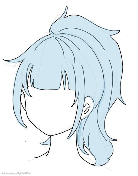 Art Base With Hair And Eyes, Oc Drawing Base With Hair, Simple Anime Hair, Anime Ponytail Drawing, Anime Base Hair, How To Draw A Ponytail, Hair Template Drawing, Anime Hair Sketch, Drawing Base Hair