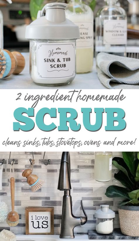 Looking for a multipurpose cleaner that you can make at home that really works? This 2 ingredient homemade scouring scrub that cleans almost everything is the most used cleaner in my cleaning caddy. I typically refer to it as sink and tub scrub, but it does so much more. This amazing cleaning scrub will clean your sink, bathtub, shower walls and doors, stovetop, oven, burned pots and pans and more! Homemade Sink Cleaner, Sink Cleaner Diy, Best Soap Scum Remover, Clean Apartment, Sink Cleaner, Cleaning Caddy, Homemade Cleaning Supplies, Natural Cleaning Recipes, Natural Recipes