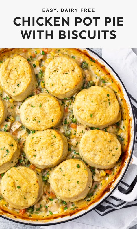 Dairy Free Chicken Pot Pie, Chicken Pot Pie With Biscuits, Pot Pie With Biscuits, Chicken Peas, Dairy Free Sauces, Homemade Biscuit, Dairy Free Meals, Dairy Free Recipes Dinner, Pinch Of Yum