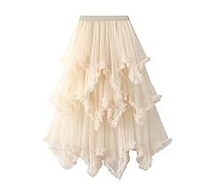 Women Layered Tulle Long Skirt UK Ladies Fashion High Waist Solid Color Frill Trim Ruffle Midi Skirt (Green Hi-Lo, One Size) : Amazon.co.uk: Fashion Mp3 Aesthetic, Amekaji Gyaru, Sea Witch Costume, Tulle Skirt Fashion, Cake Skirt, Costume Inspo, Gauze Dress, Tiered Skirt, Eras Tour