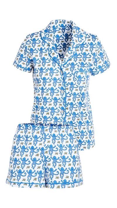 Roller rabbit blue monkey print pyjamas Roller Rabbit Monkey, Polo Set, Pajama Short Set, Cotton Pajama Shorts, Short Pajamas, Blue Monkey, Funky Dresses, Monkey Print, Roller Rabbit