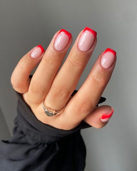 Red Tip Nails, Stylish Manicure, Short Red Nails, Red Summer Nails, Nails Classy, February Nails, Acrylic Design, Nails Aesthetic, Her Nails