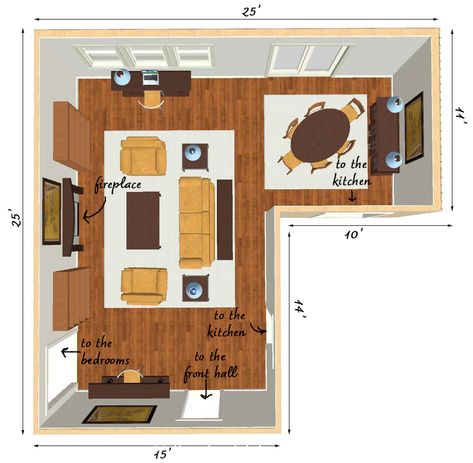 L Shape Living Dining Room Layout, L Shape Living Room Layout With Tv, Kitchen Dining Living Room Combo L Shape, L Shape Living Room Ideas, L Shaped Living Room Dining Room Layout, L Shaped Room Layout Bedroom, Brown L Shape Couch Living Room Ideas, L Shaped Room, Room Layout Bedroom