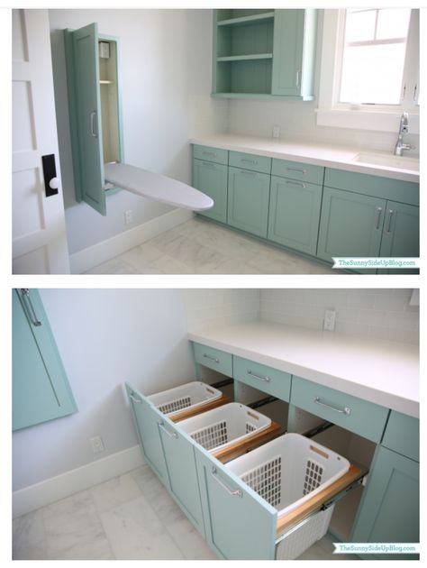 Laundry Room Narrow Layout, Walk Through Laundry Room Ideas, Attic Laundry Room, Laundry Layout Ideas, Best Laundry Room Ideas Small Spaces, Laundry Table With Basket Slide In Storage, Slide Out Laundry Baskets, Small Narrow Laundry Room Ideas, Laundry Shoot Ideas