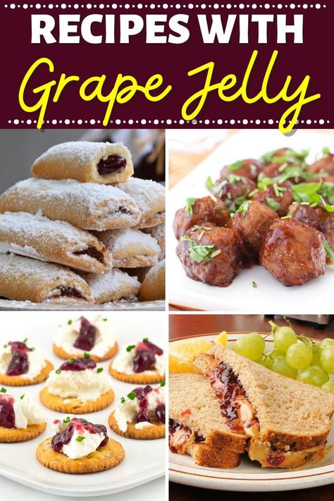 These recipes with grape jelly go way beyond PB&J sandwiches. From meatballs and pulled pork to donuts and cheesecake, they're versatile and delicious. What To Make With Grape Jelly, Recipes That Use Grape Jelly, Recipes With Grape Jelly, Recipes Using Grape Jelly, Uses For Grape Jelly, Recipes With Jelly, Grape Jelly Recipe, Recipe Using Jam, Crockpot Pork Loin