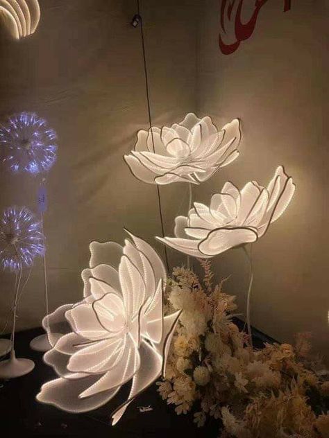 Flower Led, Illuminary Floral Design, Wall Lighting Flower, Fllower Lamp, Led Lotus Flower, Grad Party Theme, Ganapati Decoration, Ganpati Decoration Design, Prom Theme