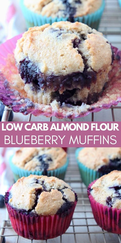 Looking for the perfect way to eat your favorite breakfast muffin on a low carb diet? You just found it! These Almond Flour Blueberry Muffins are only 13 net carbs! Compare this to your favorite coffee shop muffins, which contain 49 net carbs, and you just saved yourself 36 carbs! In addition to being low carb and gluten free, these healthy muffins are totally delicious and bursting with fresh blueberry flavor! Grab one today for an easy keto breakfast on the go! Almond Flour Blueberry Muffins Recipe, Blueberry Muffins With Almond Flour, Muffins With Almond Flour, Almond Flour Blueberry, Almond Flour Blueberry Muffins, Keto Blueberry Muffins, Low Sugar Diet Recipes, Blueberry Muffin Recipe, Blueberry Muffins Recipe