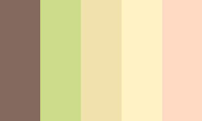 Mochi Platter - Submitted by Witchysharks #82685d #cbdd89 #f2e2ae #fff3c6 #ffdbc4 Mochi Color Palette, Scandinavian Colors, Colour Pallettes, Hair Color Swatches, Colour Pallets, Color Palette Challenge, Color Schemes Colour Palettes, Theme Color, Color Palette Design