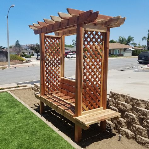 Entryway Pergola, Pergola Bench, Garden Arbor Bench, Trellis Bench, Arbor With Bench, Build A Pergola, Popsicle Stick Crafts House, Arbor Bench, Woodworking Blueprints