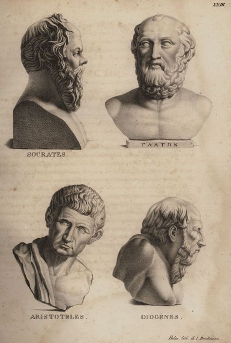 Busts of Socrates, Plato, Aristotle and Diogenes the Cynic. - HORNER, Johann Jakob - TRAVELLERS' VIEWS - Places – Monuments – People Southeastern Europe – Eastern Mediterranean – Greece – Asia Minor – Southern Italy, 15th -20th century Greek Philosophy, Eastern Mediterranean, Socrates, Southern Italy, Greek Art, The Secret History, Philosophers, Greek Gods, Ancient Greece