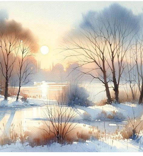 1000 Likes, Watercolor Art Landscape, Watercolor Paintings Nature, Winter Landscape Painting, Winter Watercolor, Landscape Art Painting, Winter Painting, Angel Painting, Fall Watercolor