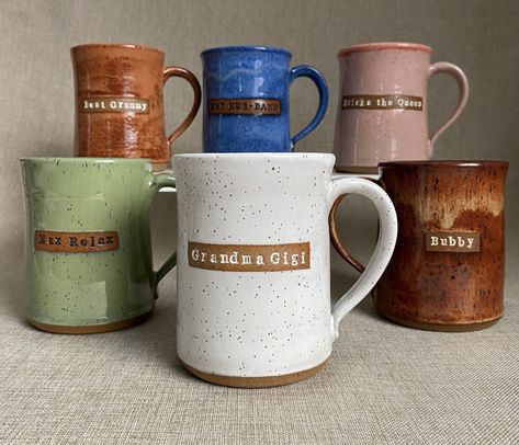 Customized Mugs, Thai Tea, Handmade Mug, Letter Stamps, Pottery Glazes, Pottery Inspiration, Clay Inspiration, Your Word, Grandparent Gifts