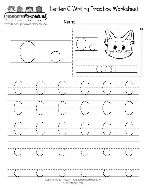 Easily print a free Letter C Writing Practice Worksheet directly from your web browser. Your kids can start using this kindergarten writing worksheet right away. Letter C Worksheets For Kindergarten, Letter C Worksheet, Letter C Preschool, C Worksheet, Letter C Activities, Letter C Worksheets, Teaching Worksheets, Letters Printable, Coloring Worksheet